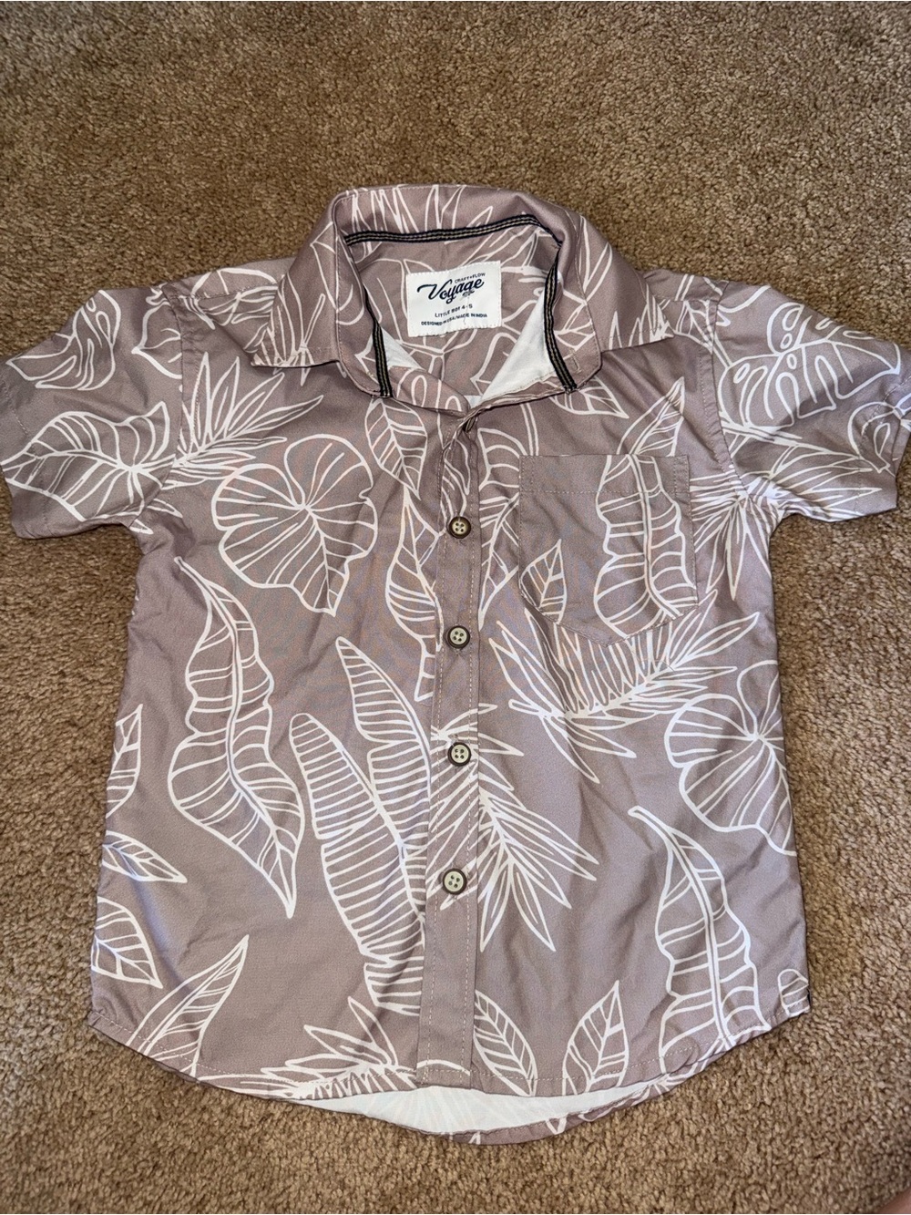 Kids' Taupe Tropical Leaf Button-Down Shirt by Voyage
